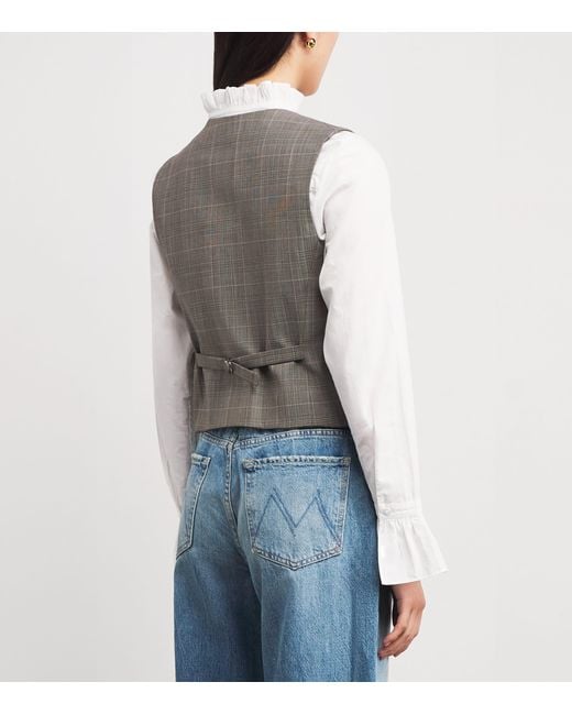 Maje Gray Wool-Blend Check Sleeveless Waistcoat