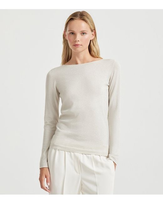 Brunello Cucinelli White Cashmere-Silk-Blend Sweater