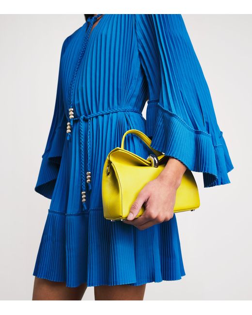 Maje Blue Pleated Belted Mini Dress