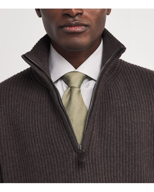 James Purdey & Sons Brown Wool-Cashmere Quarter-Zip Clifford Sweater for men
