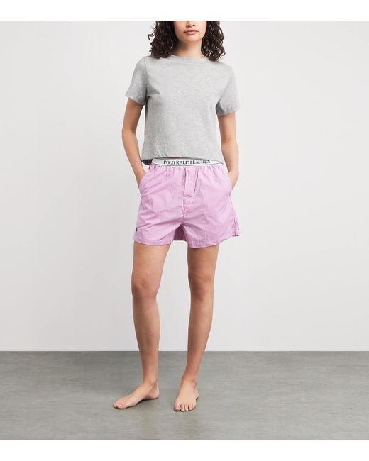 Polo Ralph Lauren Purple Cotton Stripe Logo Pyjama Shorts