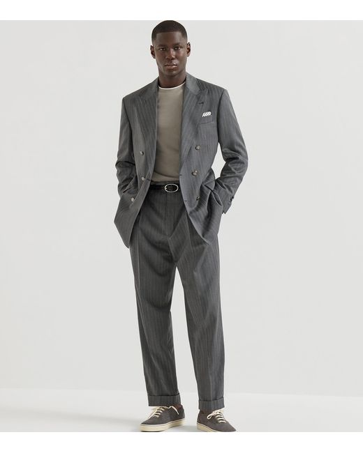 Brunello Cucinelli Gray Cotton Faux-Layered T-Shirt for men