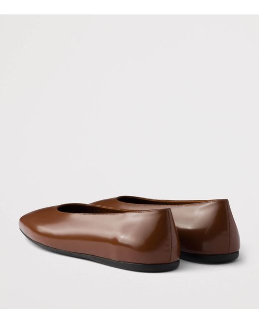 Prada Brown Leather Logo Ballet Flats