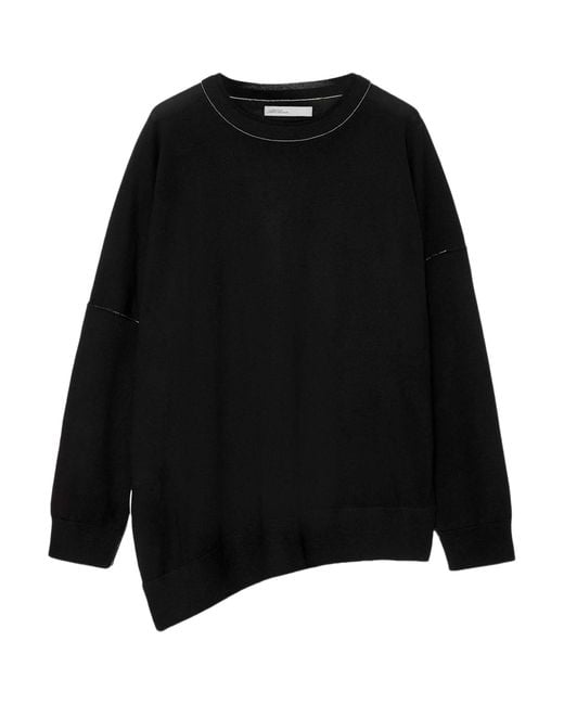 AllSaints Black Merino Wool Asymmetric Martel Sweater