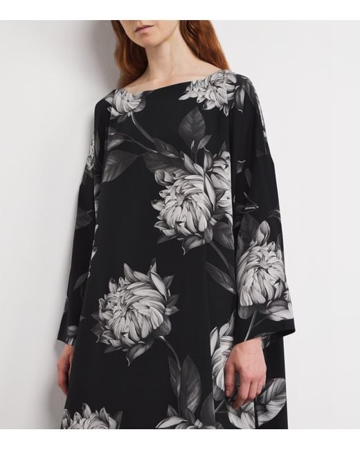 Eskandar Black Silk Floral Midi Dress