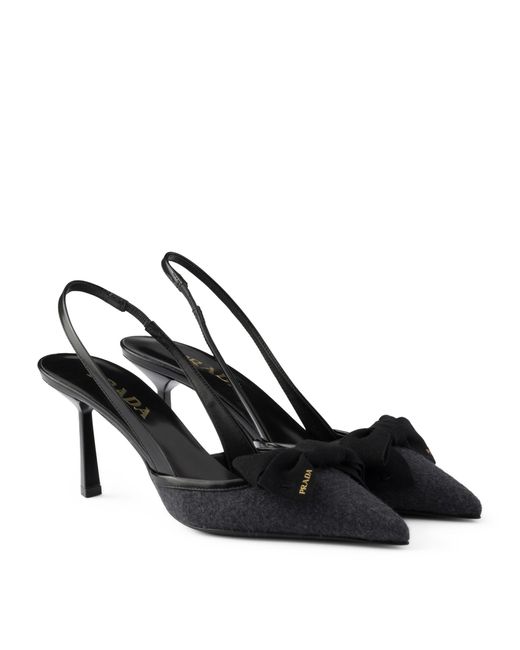 Prada Black Cashmere Bow-Detail Slingback Pumps 75