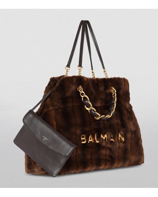 Balmain Black Large Faux Fur 1945 Tote Bag