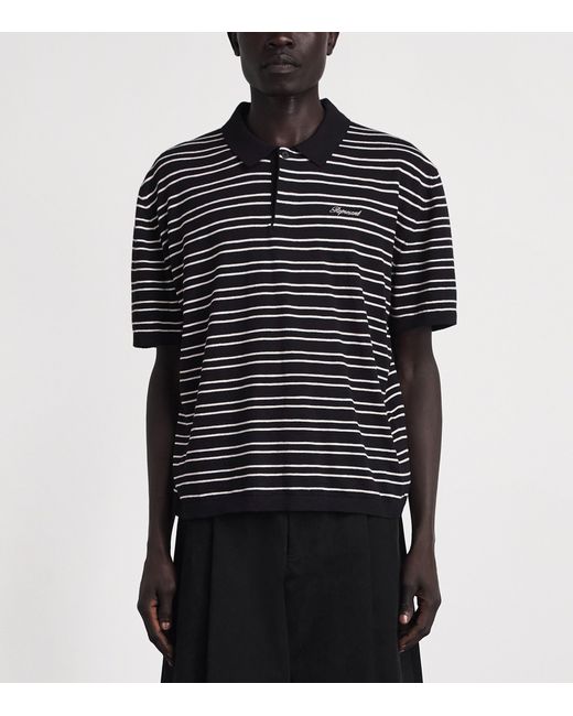 Represent Black Cotton Stripe Polo Shirt for men