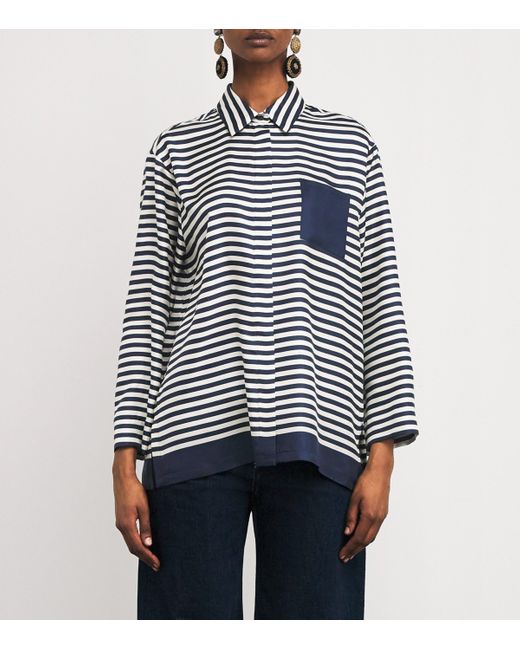 Max Mara Blue Silk Twill Stripe Shirt