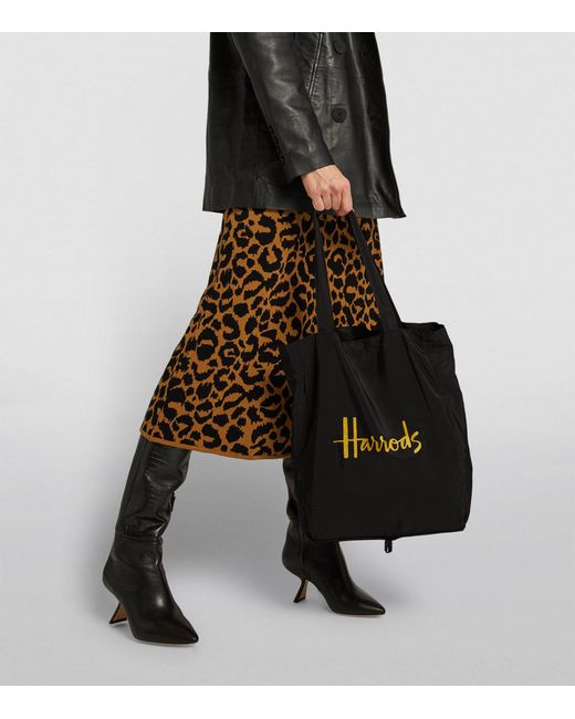 Harrods Black Recycled Logo Pocket Shopper Bag