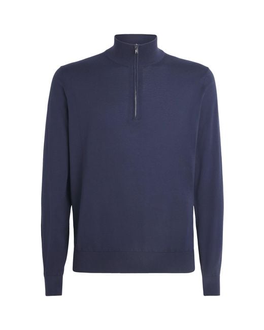 FIORONI CASHMERE Blue Sea Island Cotton-Cashmere Quarter-Zip Sweater for men