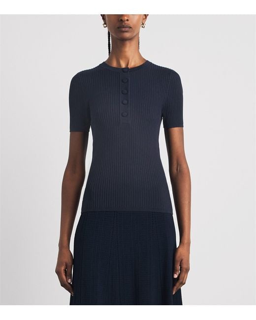 Sandro Blue Rib-Knit Short-Sleeve Sweater