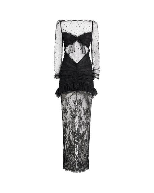 Alessandra Rich Black Sheer Lace Maxi Dress