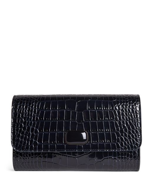 Jeffrey Levinson Black Leather Croc-Embossed Clutch Bag