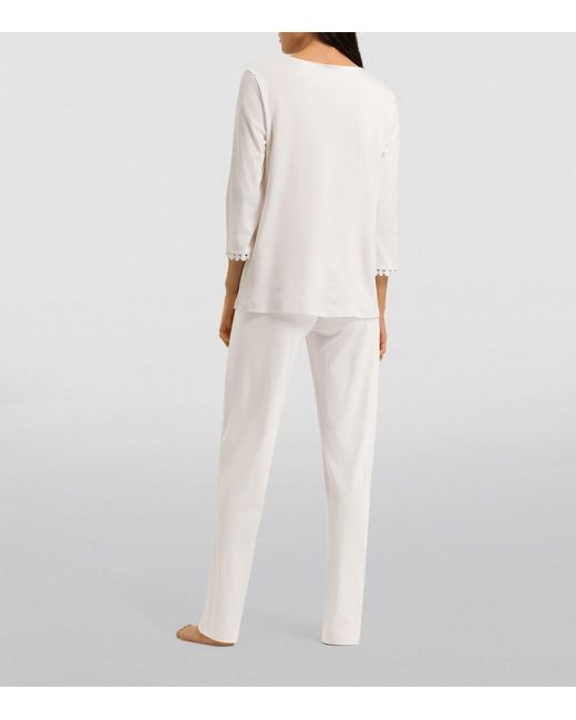 Hanro White Cotton Rosa Pyjama Set