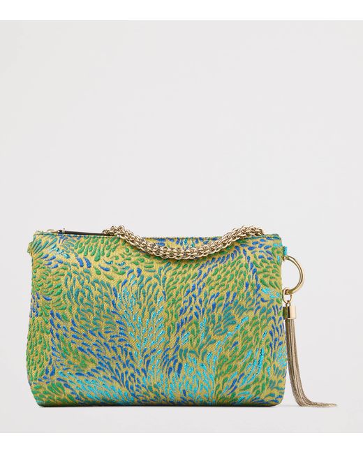 Jimmy Choo Green Callie Metallic Canvas Clutch Bag