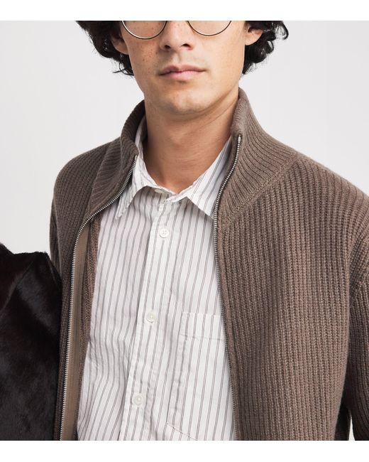John Smedley Brown Wool-Cashmere Mallam Zip-Up Cardigan for men