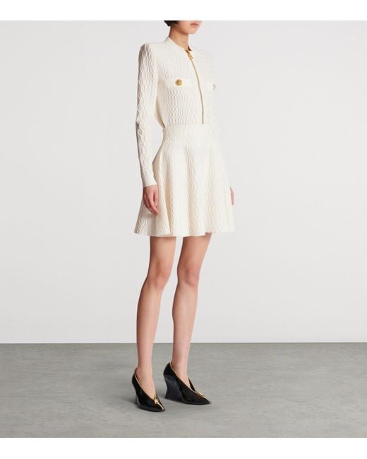 Balmain White Crocodile-Knit Flared Midi Skirt