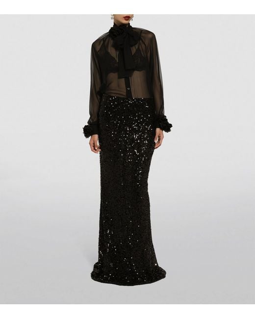 Dolce & Gabbana Black Silk Flower-Detail Blouse