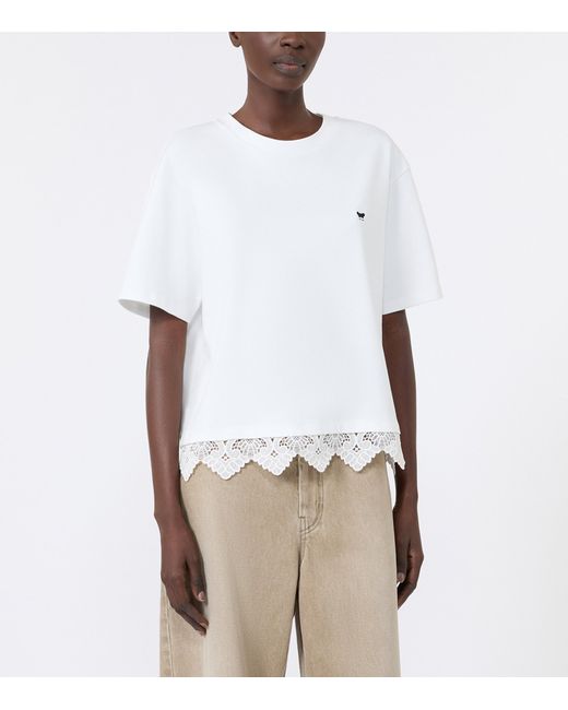 Weekend by Maxmara White Cotton Lace-Hem T-Shirt