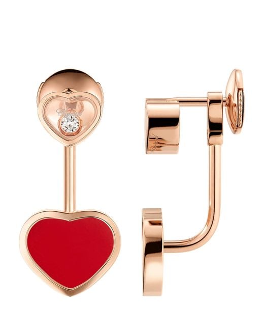 Chopard Red And Diamond Happy Hearts Earrings