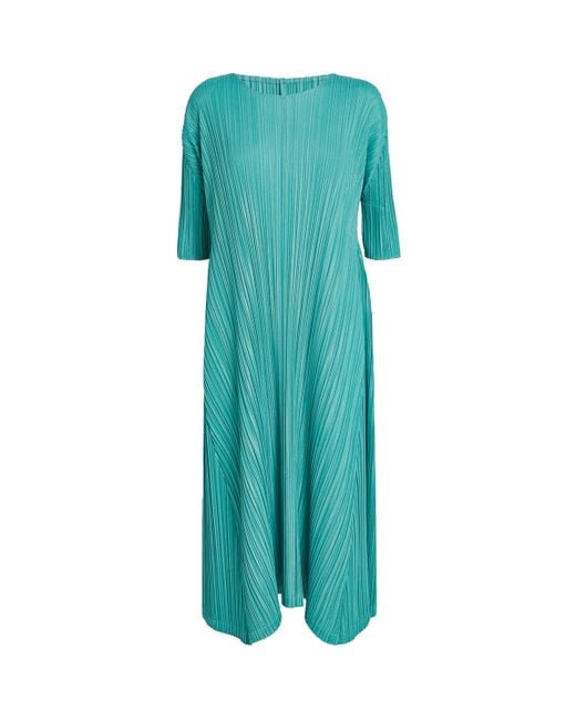 Pleats Please Issey Miyake Green Mellow Pleats Midi Dress
