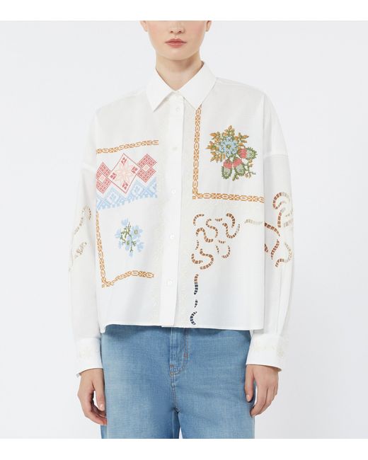Weekend by Maxmara White Cotton Embroidered Shirt