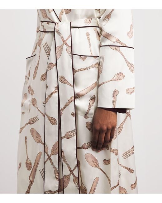 Olivia Von Halle White Silk Cutlery Capability Robe