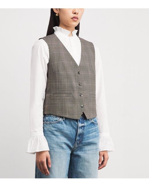 Maje Gray Wool-Blend Check Sleeveless Waistcoat