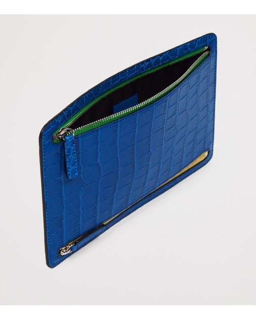 Smythson Blue Panama Leather Multi-Zip Travel Wallet