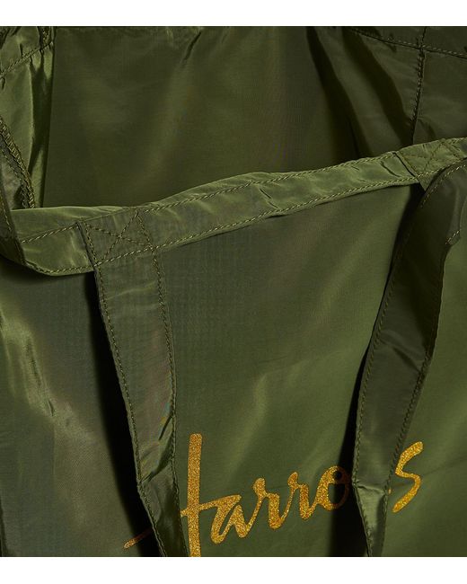 Harrods Green Recycled Logo Pocket Shopper Bag