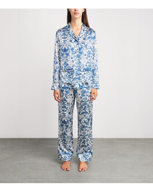 Harrods Blue Silk Menagerie Pyjama Set