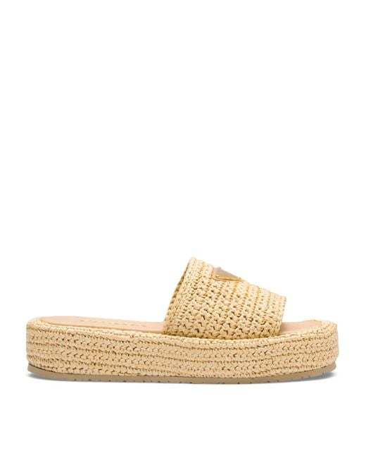 Prada Natural Crochet Platform Slides