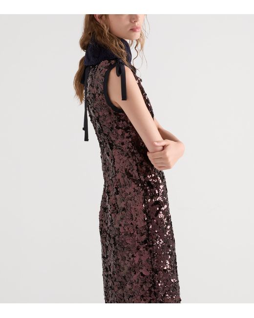 Prada Brown Sequinned Midi Dress