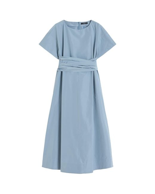 Max Mara Blue Taffeta Gathered Midi Dress