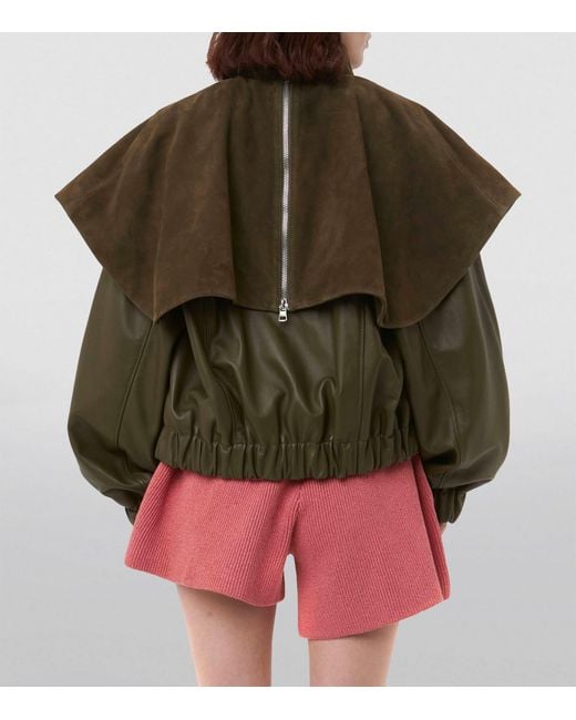 J.W. Anderson Green Oversized-collar Leather Bomber Jacket