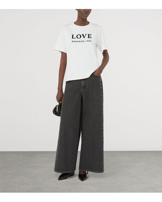Weekend by Maxmara Gray Logo-Printed Authentic Wide-Leg Jeans