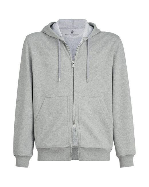 Brunello Cucinelli Gray French Terry Zip-Up Hoodie for men