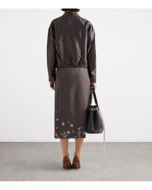 Prada Brown Silk-Wool Embroidered Skirt