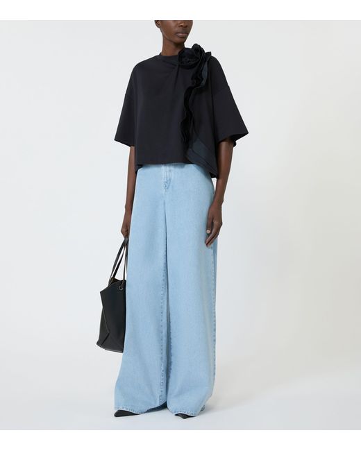 Max Mara Black Cotton Floral Appliqué T-Shirt