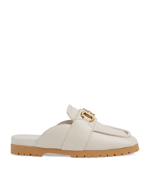 Gucci White Leather Lug-sole Horsebit Loafers