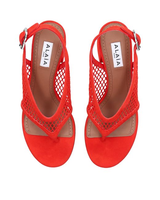 Alaïa Red Patent Leather Fishnet Sandals 55