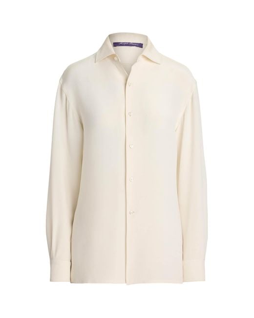 Ralph Lauren White Silk Collared Blouse