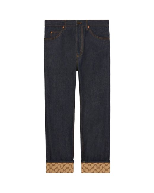 Gucci Blue Gg Cuffed Straight Jeans for men