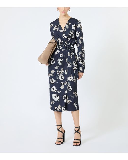 Max Mara Blue Cotton Printed Midi Dress