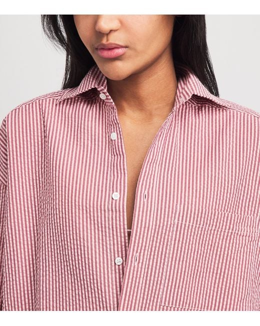 With Nothing Underneath Pink Seersucker Striped The Weekend Shirt
