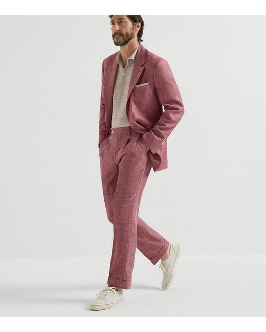 Brunello Cucinelli Red Wool-Linen-Silk 2-Piece Suit for men