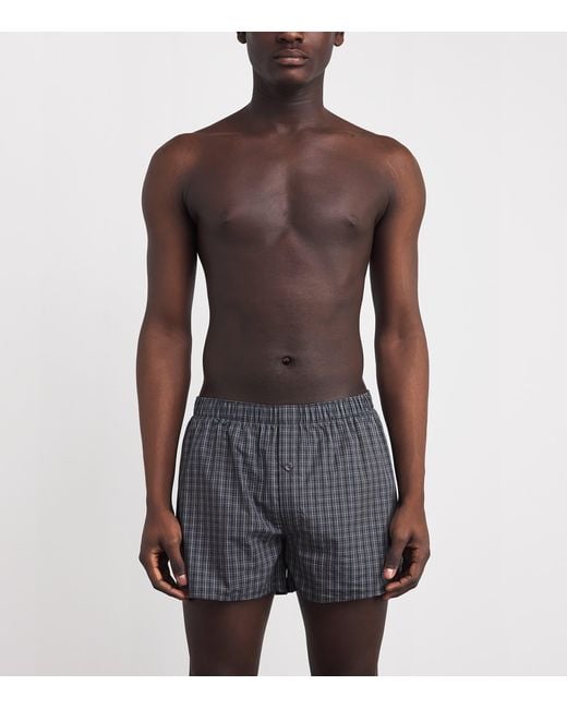 Hanro Gray Cotton Check Fancy Woven Boxers for men