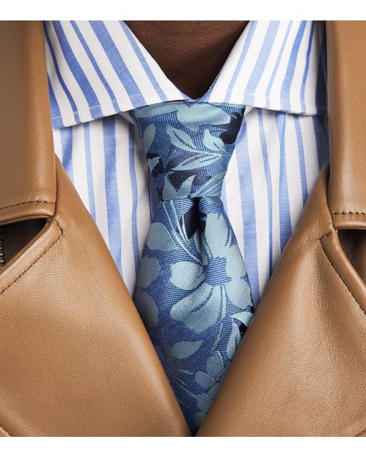 Isaia Blue Silk-Linen Jacquard Tie for men