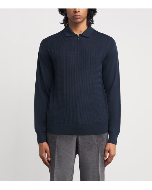 Corneliani Blue Virgin Wool Quarter-Zip Polo Sweater for men